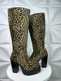 Vintage 90’s platform DESTROY boots Leopard Print faux fur chunky heels RARE Size 40 9
