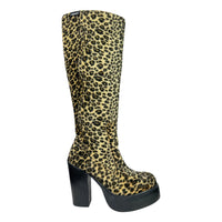 Vintage 90’s platform DESTROY boots Leopard Print faux fur chunky heels RARE Size 40 9