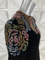 OSCAR De La RENTA Vintage DRESS 80s Black Velvet colorful beaded design