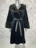 Vintage 70s Faux Fur hooded COAT bell sleeves belted S-M