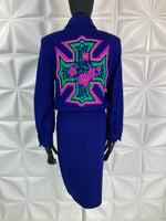 ST JOHN Marie Gray Santana Knit Skirt & Jacket Set Royal Blue