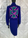 ST JOHN Marie Gray Santana Knit Skirt & Jacket Set Royal Blue