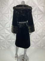 Vintage 70s Faux Fur hooded COAT bell sleeves belted S-M