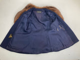 Vintage 100% Cashmere COAT Jacket Navy Blue with Brown Fox Fur collar
