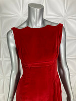 Vintage 50s DRESS velvet cotton scalloped neckline red XS-S