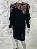 OSCAR De La RENTA Vintage DRESS 80s Black Velvet colorful beaded design