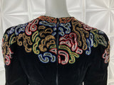 OSCAR De La RENTA Vintage DRESS 80s Black Velvet colorful beaded design