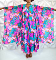 Vintage 70's DRESS Gown Kimono Sleeves M