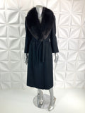 Vintage 100% Cashmere dress COAT with Fox fur collar Black