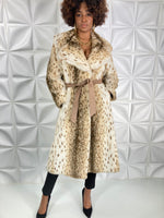 Vintage 70s Faux Fur COAT belted cheetah leopard print M